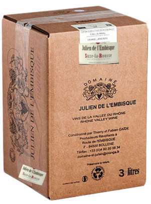 Domaine Julien de l'Embisque, Suze La Rousse Village, rot, 3 Liter Bag in Box.